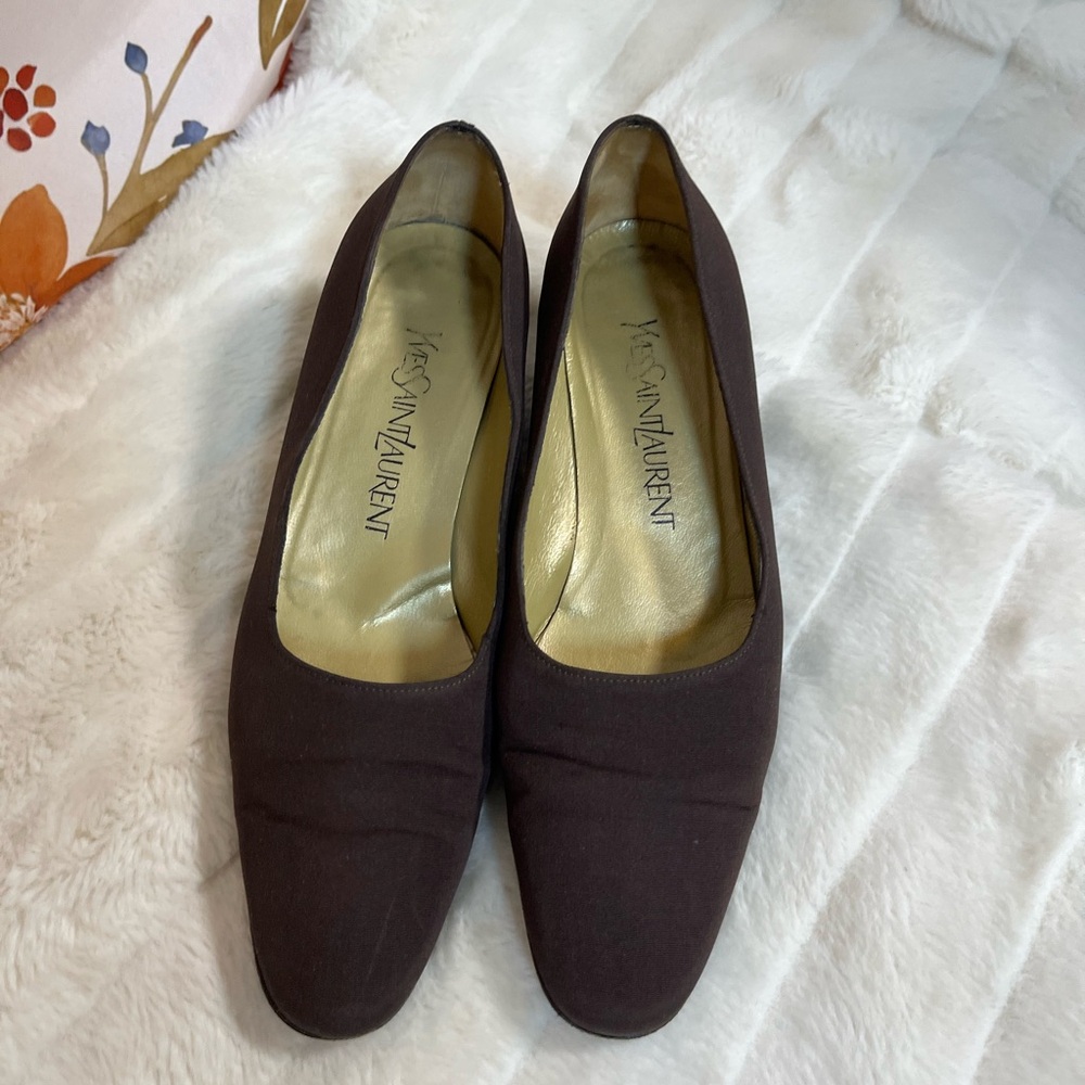 YSL Yves Saint Laurent 6.5 Brown Block Heel Dressy Workwear Office Classic Heel
